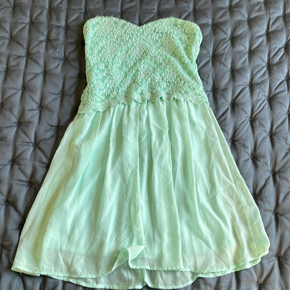 Lace womens size small mini dress. Mint green.